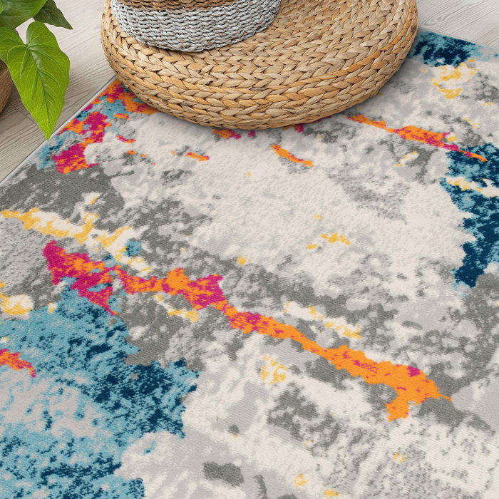 Wrought Studio Riegelsville Performance Blue/Pink/Orange Rug & Reviews